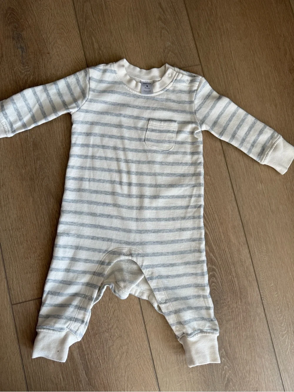 Nordstrom Cream & Light Gray Striped Baby One-Piece